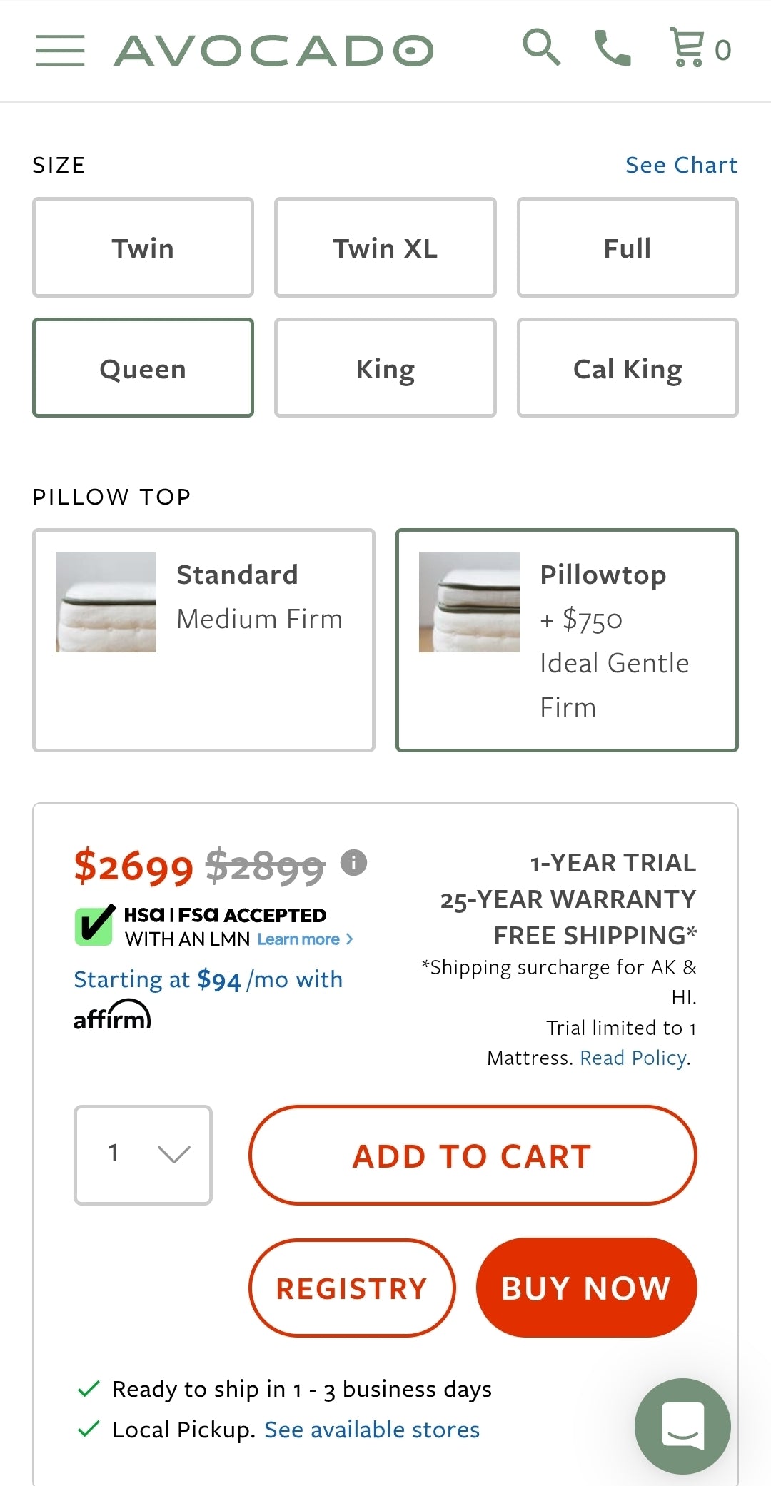 Avocado Vegan Mattress Twin-XL