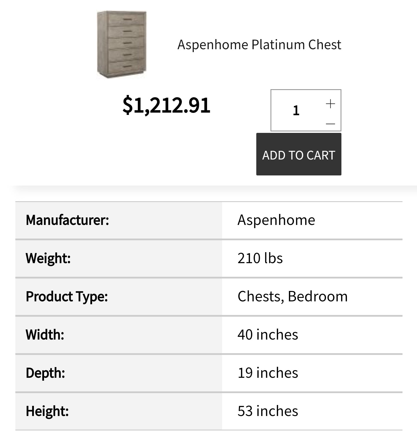 Aspenhome Platenium Bedroom Set Cal- King Size (Bed frame + 1 Chest + 2 Nightstands)