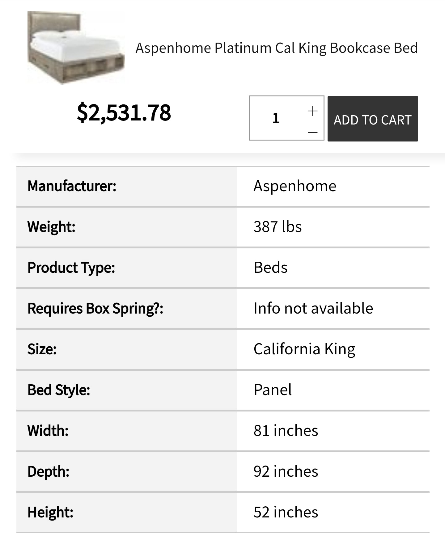 Aspenhome Platenium Bedroom Set Cal- King Size (Bed frame + 1 Chest + 2 Nightstands)