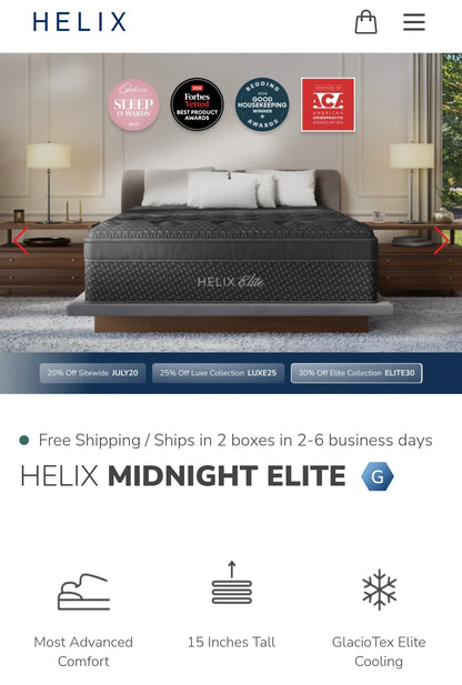 Helix Midnight Elite King/ Cal-King Size