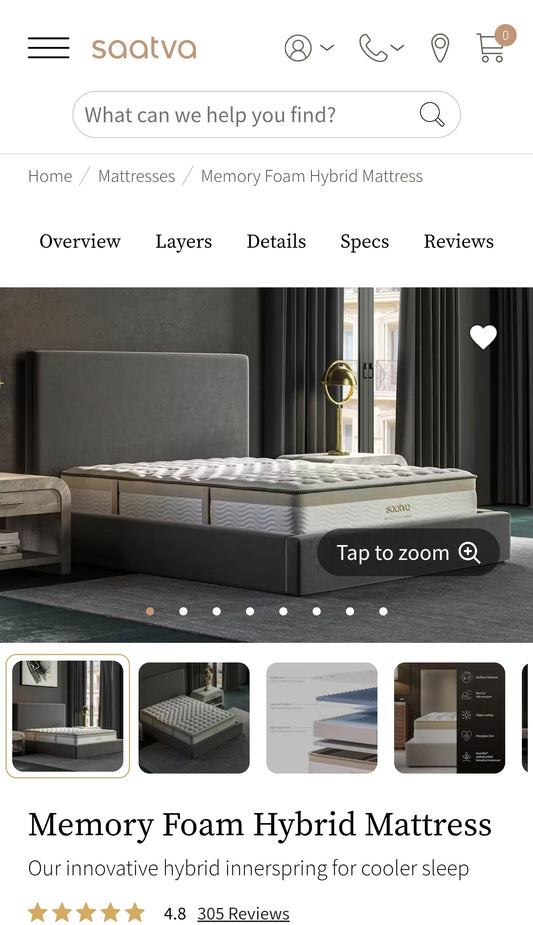 Saatva Memory Foam Hybrid King/ Cal-King