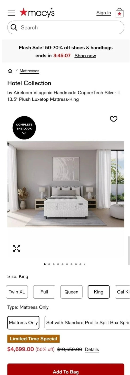 Aireloom Vitagenic Handmade CopperTech Silver ll 13.5" Plush KING SIZE Mattress