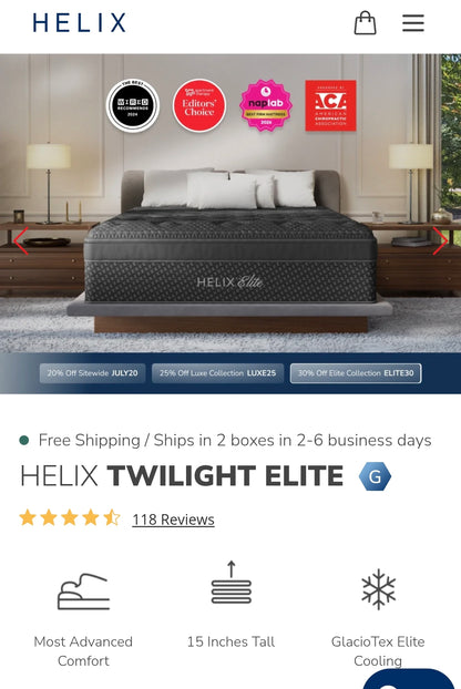 Helix Twilight Elite Queen/ Full Size