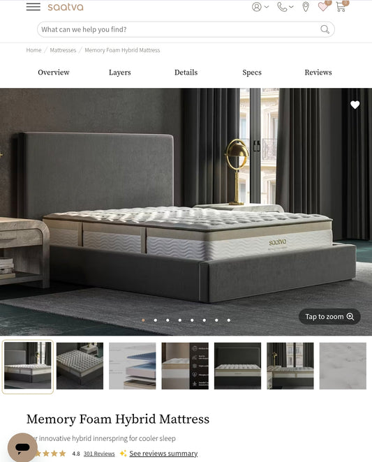 Saatva Memory Foam Hybrid Queen/ Full Size